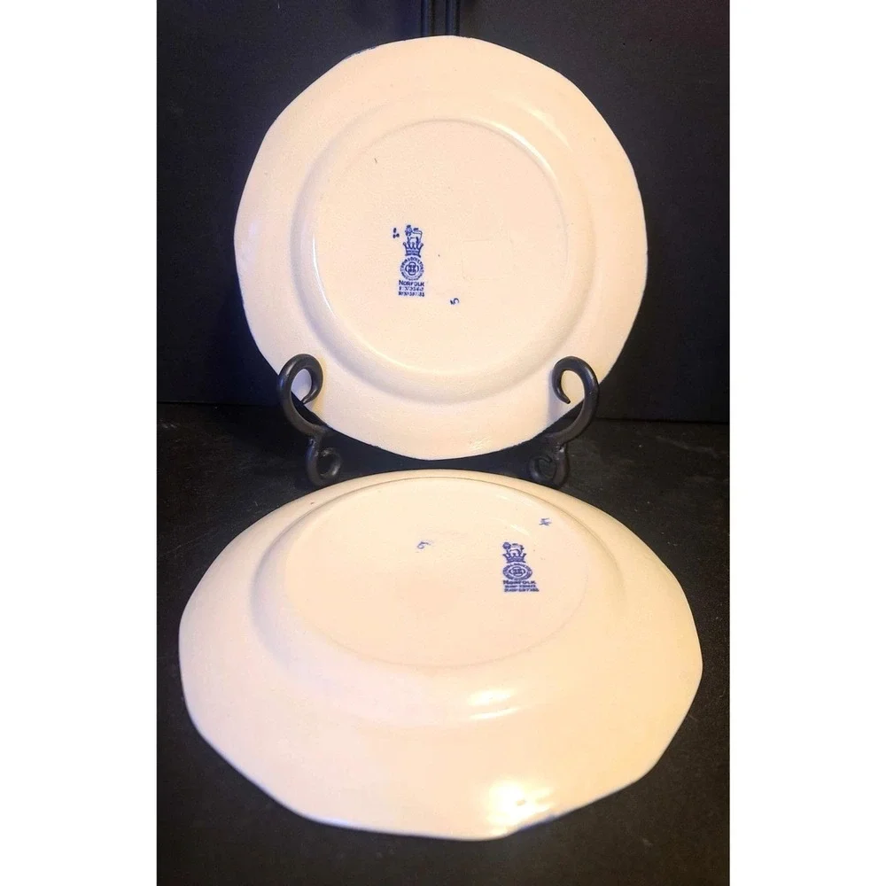 Royal Doulton Norfolk Blue White Plates Set of 2 Windmill Scalloped Edge England